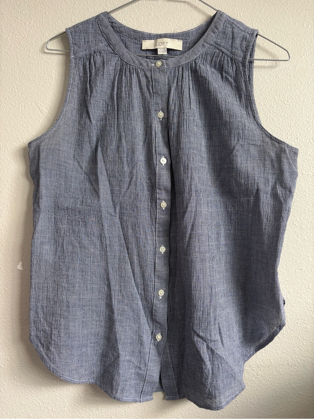 LOFT Lightweight Classic Button Down Tank Top Blouse Navy Blue S Casual Shirt